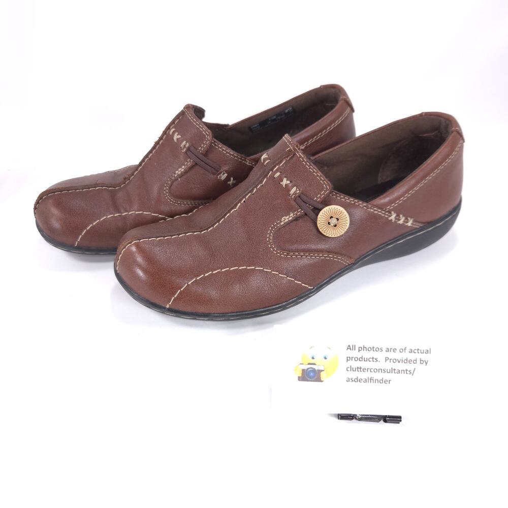 Clarks Bendables Casual Slip On Leather Loafer Flat Womens Size 7.5 35063 Brown